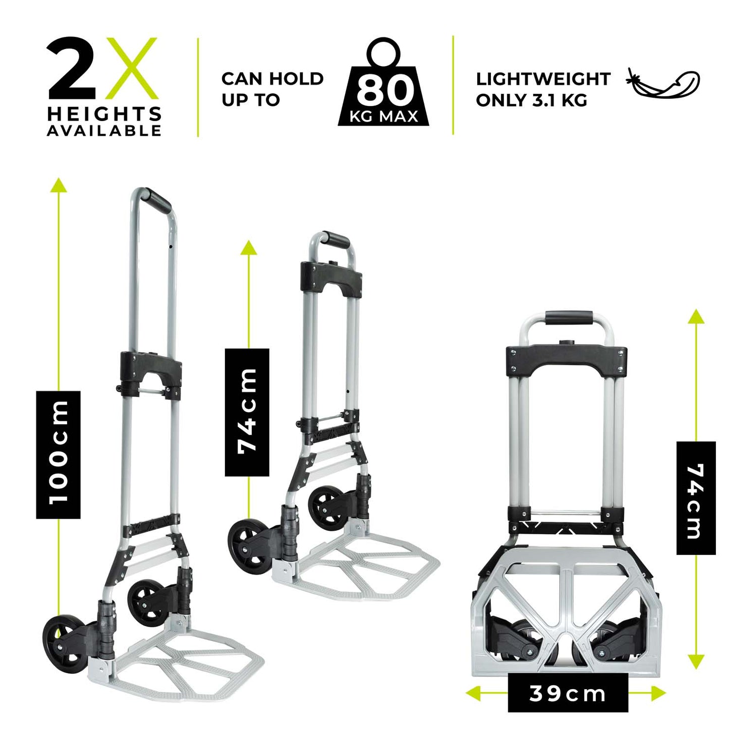 Heavy Duty Folding Aluminium Hand Truck 80KG Load Capacity